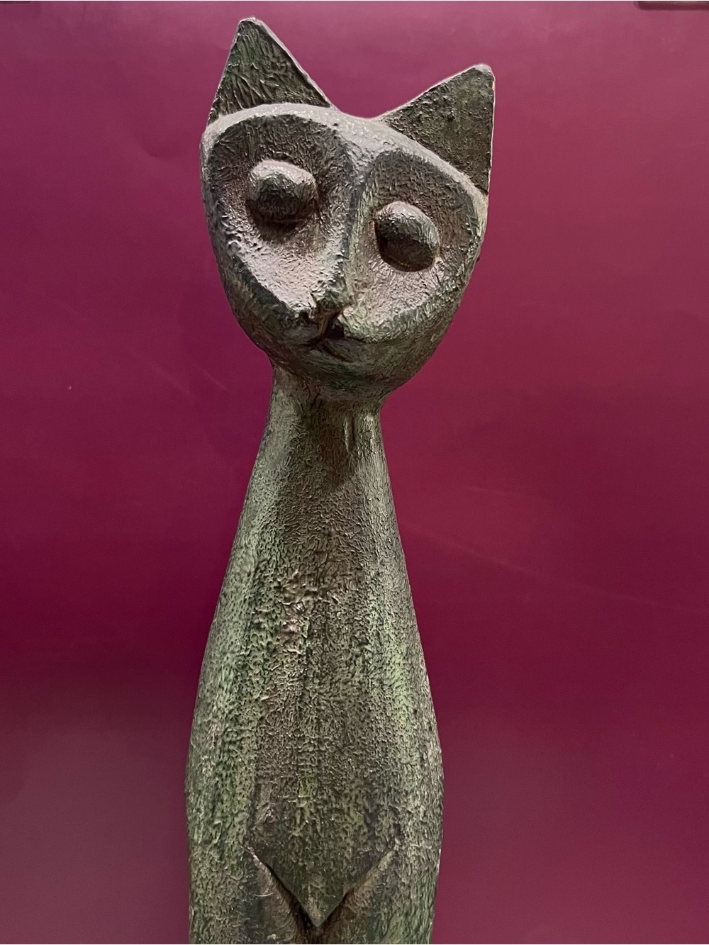 Mid Century Modern Stylized Cat Wood Sculpture Brutalist Egyptian Revival 19.5"H - Picture 2 of 7